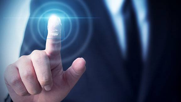 A finger tapping a fingerprint icon