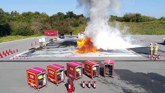 Fire extinguisher and devices in an outdoor space